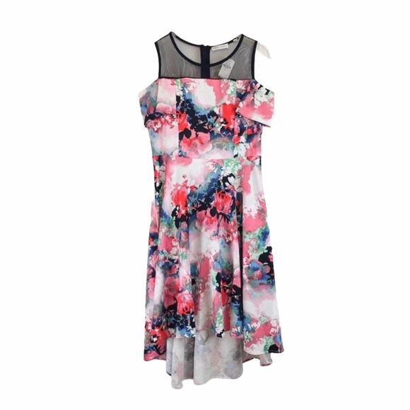 Neiman Marcus NWT Floral Dress Jacquard Cold-Shoulder Pink Multi-color Hi-low - Picture 3 of 7